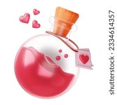 3D Illustration Love Potion, bottle, message