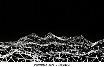 3D illustration Low-poly geometric 3D wireframe of contour swirl.Tehnology 3d grid.Abstract geometric background.