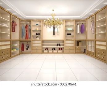 3d Illustration Of Luxury Wardrobe In Modern Style