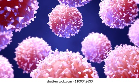 3d illustration lymphocytes, t cells or cancer cells