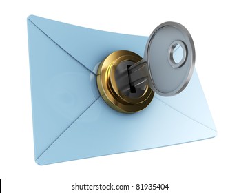 3d illustration of mail envelope with key, encryption concept