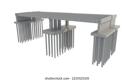 3D Illustration Of A Main Bridge, Abutment, Pier, Girder And Bore Pile