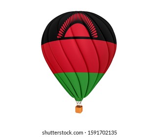 3d Illustration Of Malawi Flag On Hot Air Ballon. Hot Air Balloon With Malawi Flag