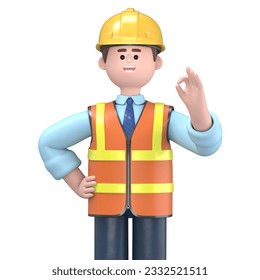 3D Illustration of male engineer Owen raises her with sign ok. Presentation concept.Engineer presentation clip art isolated on white background
 - Powered by Shutterstock