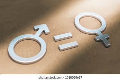 3d Illustration Of Male And Female Symbols With Equal Sign Over Paper Background. Concept Of Women Rights And Gender Equality.