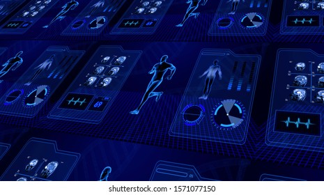 3d Illustration Of Male Human Running For Health Fitness Sports Data Examination Check-Up