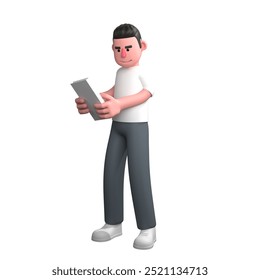 3D Illustration of Male Photographer. a male photographer is standing holding a book with both hands, as if reading or reviewing something carefully. Photo Session Handler - Powered by Shutterstock