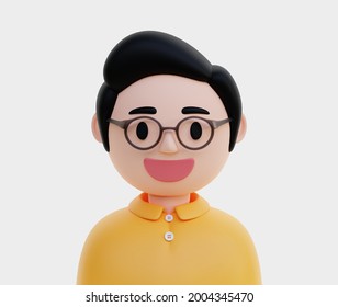 3D Illustration Male Profile Character Wearing Yellow Polo Shirt, With Eye Glasses And Cool Hairstyle