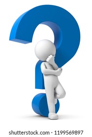 3D illustration of male with question mark blue