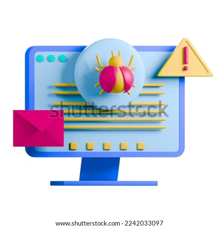 3D Illustration Malware, bug, warning, mail, computer