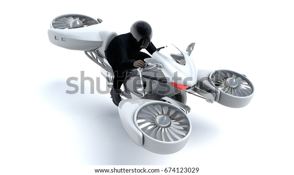 ホバーバイクに乗る男性の3dイラスト のイラスト素材