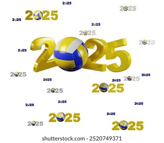 3D illustration of Many Beach Volleyball 2025 Designs with many Balls on a White Background - Powered by Shutterstock