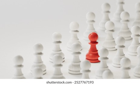 3D illustration of many pawns over white background plus a RED one. Concept of talent sourcing and spotted candidate.3D rendering on white background.
 - Powered by Shutterstock