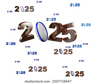 3D illustration of Many Rugby ball 2025 Designs with many Balls on a White Background - Powered by Shutterstock