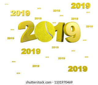 3D illustration of Many Tennis ball 2019 Designs with a White Background - Powered by Shutterstock