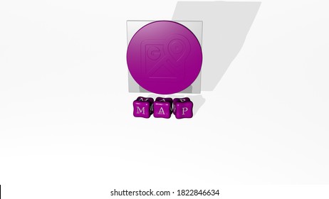 3D illustration of MAP graphics and text made by metallic dice letters for the related meanings of the concept and presentations, 3D illustration