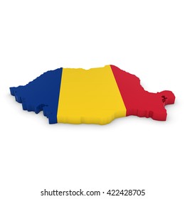 3D Illustration Map Outline Of Romania With The Romanian Flag