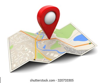 3d Illustration Of Map With Red Target Pin