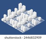 3d illustration map of the white city on white design street town buildings modern urban houses and skyscrapers. isometric of flat style for concept business background