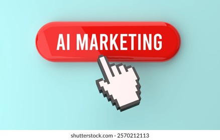 3d illustration.AI marketing text on web button, pixel clickable interface, web banner, artificial intelligence, digital marketing, personalized ads, data-driven strategies, tech innovation, 3D render
