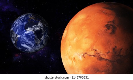 3D Illustration Of Mars And Earth In The Space