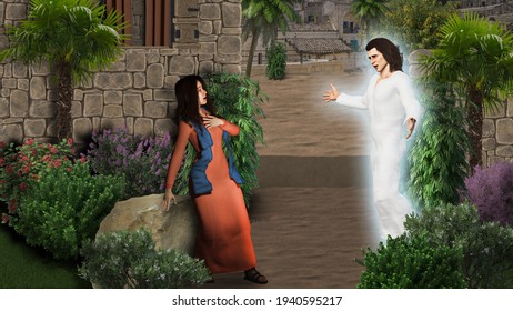 3D Illustration Of Mary Visited By The Angel, Gabriel