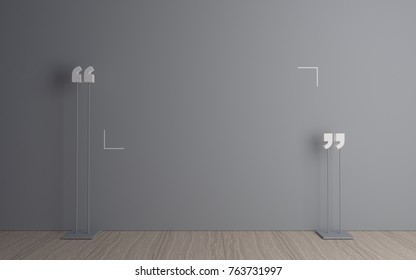 3D Illustration. Massive Quotation Mark In A Dark Room. Modern Conceptual Interior. Background For Banner