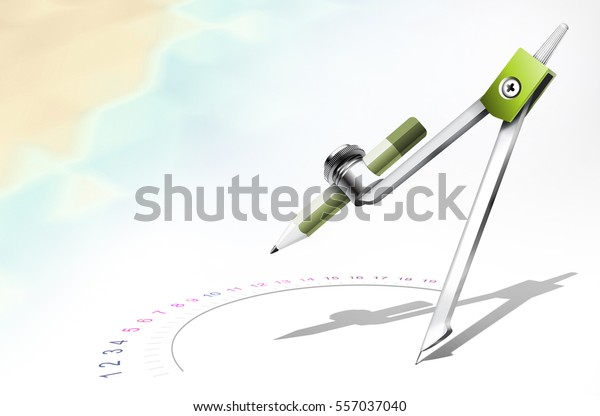 3dイラスト 鉛筆付き数学コンパス 幾何学計器の描画 のイラスト素材