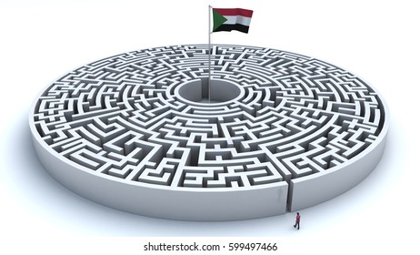 3D Illustration Of Maze With A Flag From Gaza At The Center With A Man Trying To Reach It