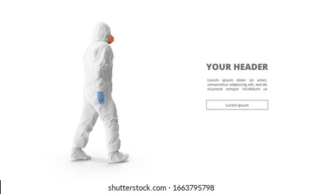 3d illustration. Medic in white hazmat protective suits. Chinese new Wuhan coronavirus illustration. Biological hazard. Epidemic of coronavirus. 3d model. man. doctor. figure. web design. banner.