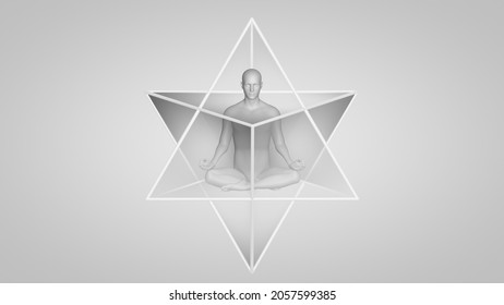 3d illustration meditation on the sacred object of merkaba
