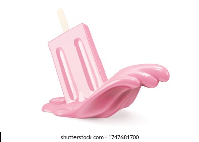 3d illustration of melting popsicle, isolated on white background