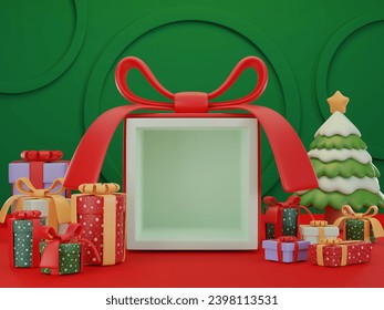 3d illustration, Merry Christmas and Happy New Year scene decorated with an empty gift box, and Christmas tree. - Powered by Shutterstock