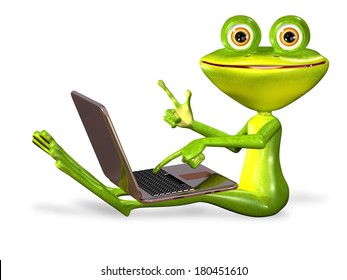 3d Illustration Merry Green Frog With Notebook