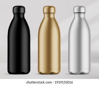 3D Illustration. Metal bottles isolated on white background.