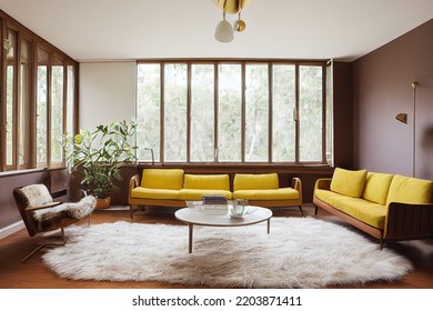 3d Illustration Of A Mid Century Modern Living Room 