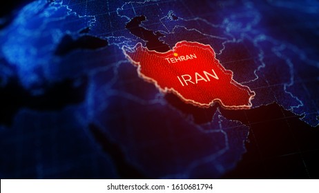 3d illustration, Middle east region map with Iran. Map of Iran a symbol of conflict