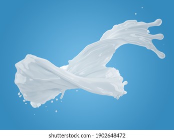 3d illustration of milk splash on gradient blue background with clipping path