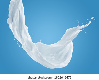 3d Illustration Of Milk Splash On Gradient Blue Background With Clipping Path