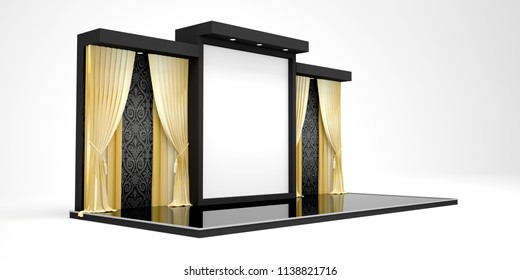 3d illustration mini stage booth backdrop with curtain dan downlight. Highh resolution image.