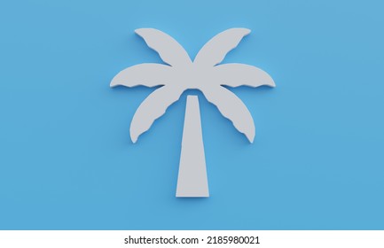 3d illustration minimal coconut tree white symbol on blue background. hawaii concept