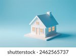 3D Illustration, minimal white home model, isolate on pastel blue background, residence, save money for buying home