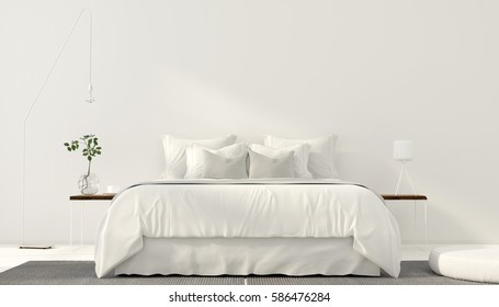 3D illustration. Minimalistic interior of white bedroom