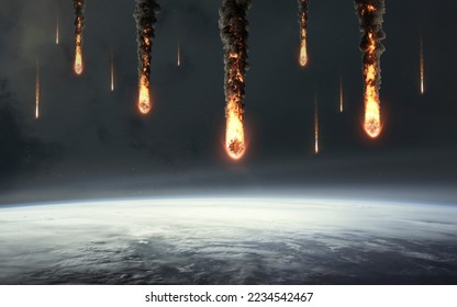 3D illustration of A minute before the collision of the meteorite and the planet Earth. 5K realistic science fiction art. Elements of image provided by Nasa