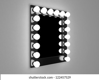 3d illustration of mirror with bulbs for makeup