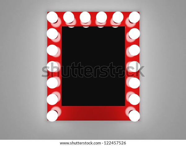 3d\
illustration of mirror with bulbs for\
makeup