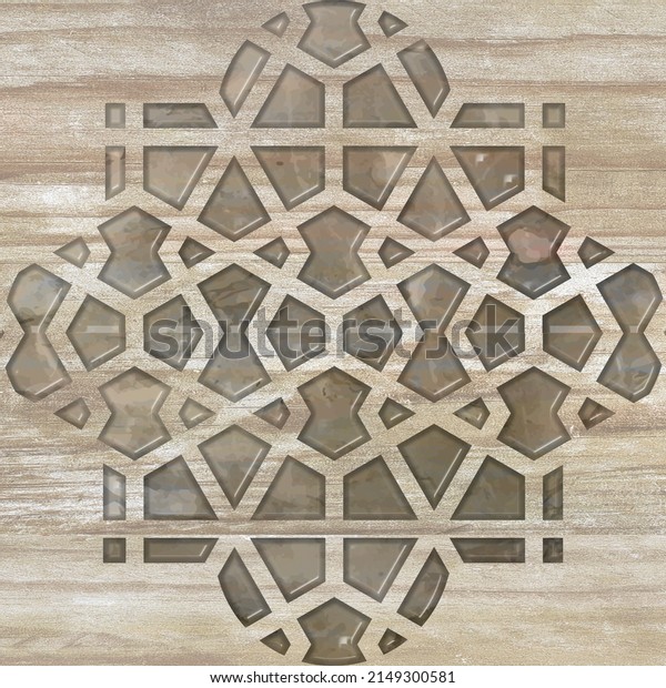 3d illustration with mixed geometric and brown wood background, flower abstract texture background ,