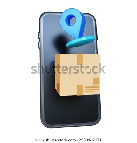 3D Illustration of Mobile Package Tracking App with Location Pin and Progress Bar, Real-time Delivery Status, E-commerce Logistics, Shipment Tracking, GPS-enabled Delivery Updates