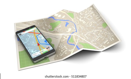 3d illustration of mobile phone navigation icon or concept