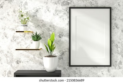 3D illustration, Mockup photo frame on the wall of bathroom, Interior of comfortable with luxury and beautiful furniture, rendering